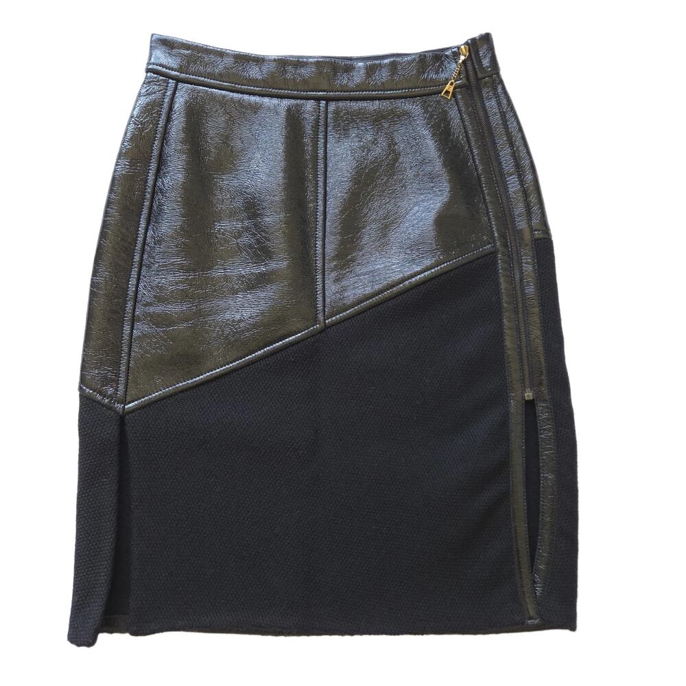 Louis Vuitton Black Patent Lambskin & Wool Knee Length Straight Skirt, EU 36